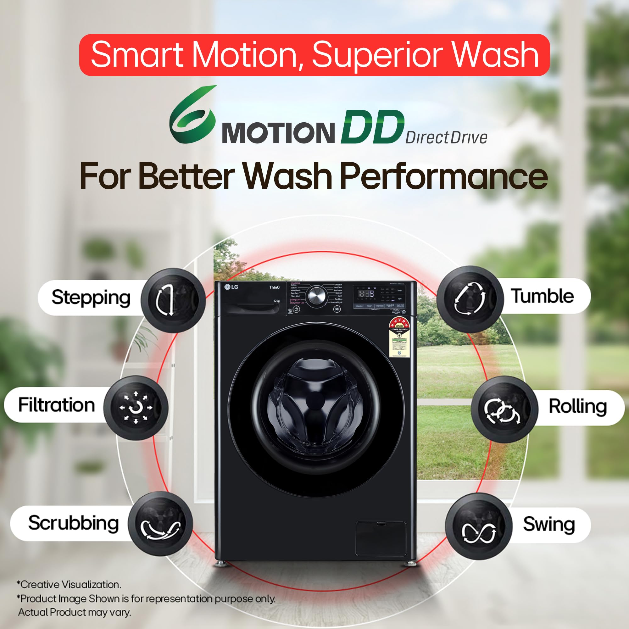 LG 12 Kg, 5 Star, AI Direct Drive Technology, Wi-Fi, Steam Fully Automatic Front Load Washing Machine (FHP1412Z5O, Intelligent & Convenient Fabric Care, Allergy Care, Remote Control, Onyx Black) - Image 7