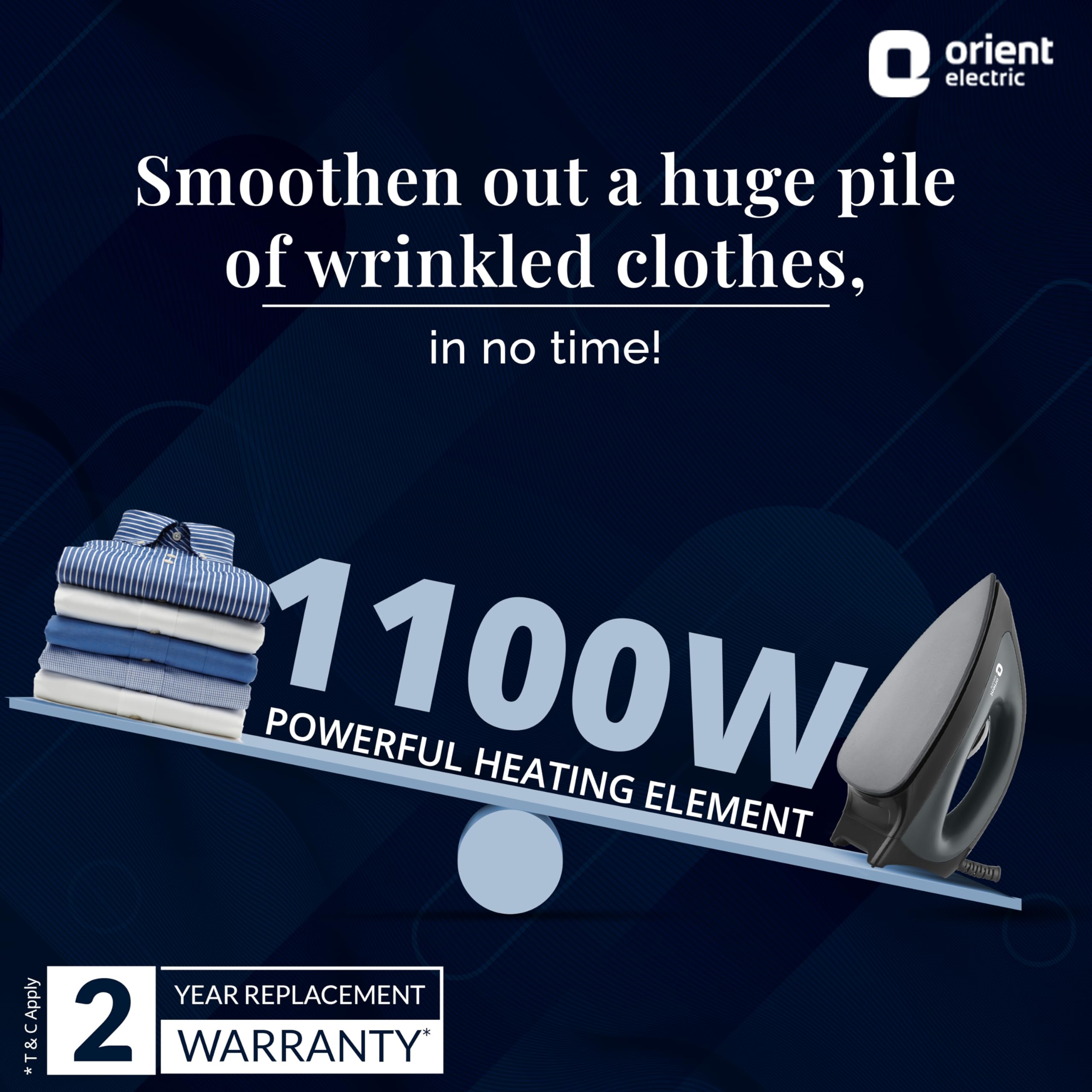 Orient electric Gusto Heavy Weight Iron for Clothes | 1100 Power | Cool Touch Plastic Body | with Wielburger Non-Stick Coating| 2 Years Replacement Warranty - Image 9