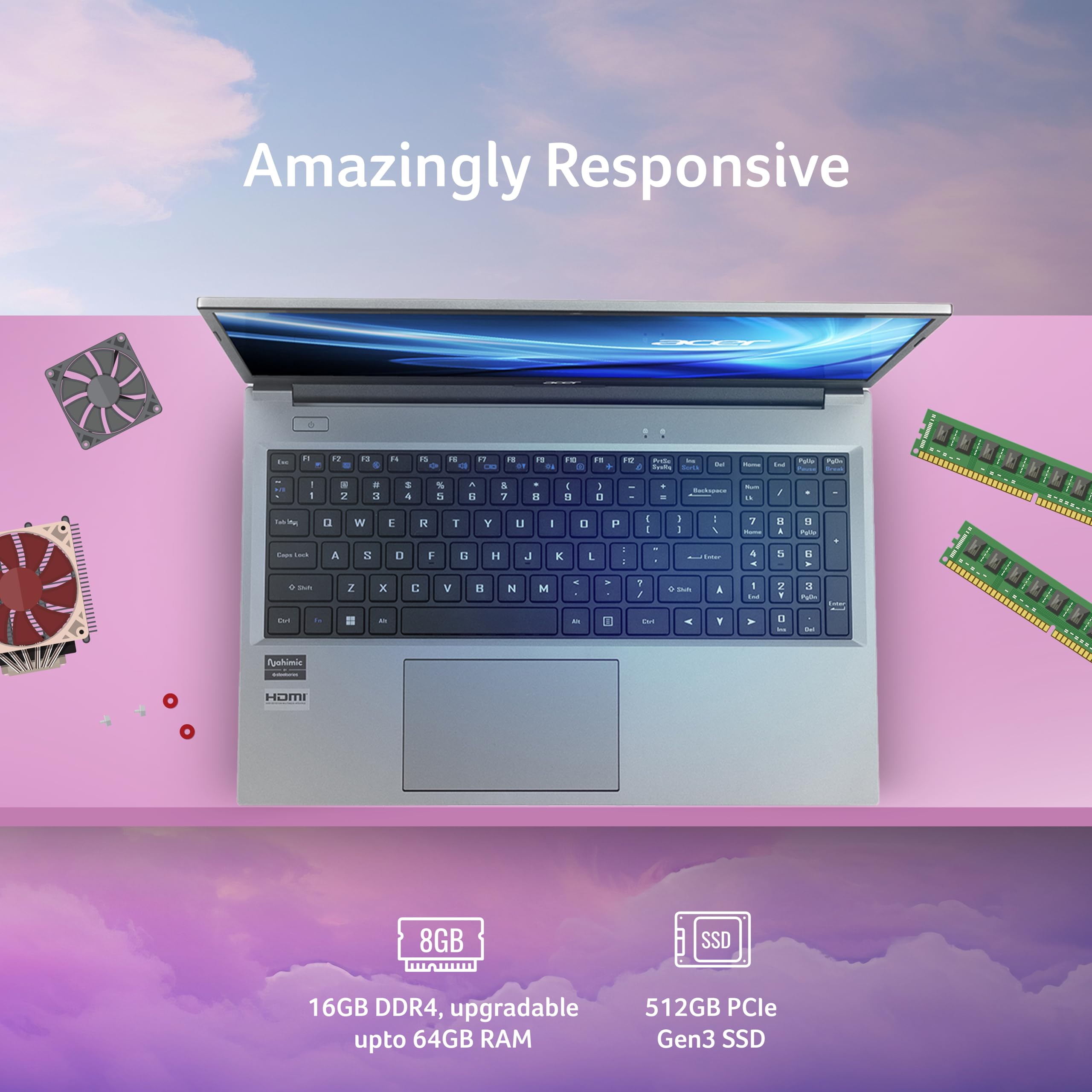 Acer Aspire Lite, Intel Core i5 13th Gen - 1334U, 16GB RAM, 512GB SSD, Full HD 15.6"/39.62 cm, Windows 11 Home, MS Office, Steel Gray, 1.59 KG, AL15-53, Metal Body, Thin and Light Premium Laptop - Image 6