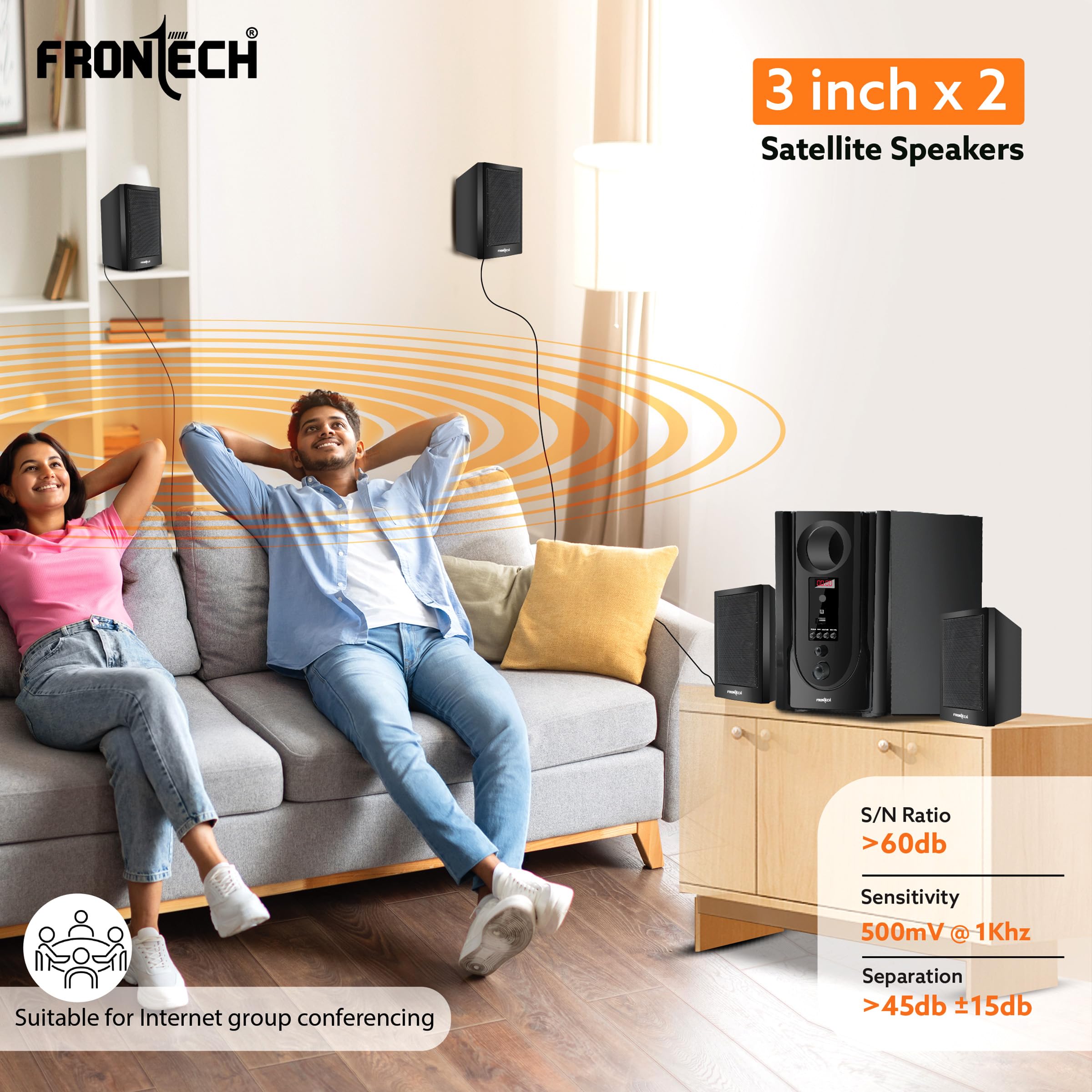FRONTECH 4.1 Channel Speaker System | Bluetooth 5.0-60W Output, USB|BT|FM Support|LED Display, (3366 - Black) - Image 4