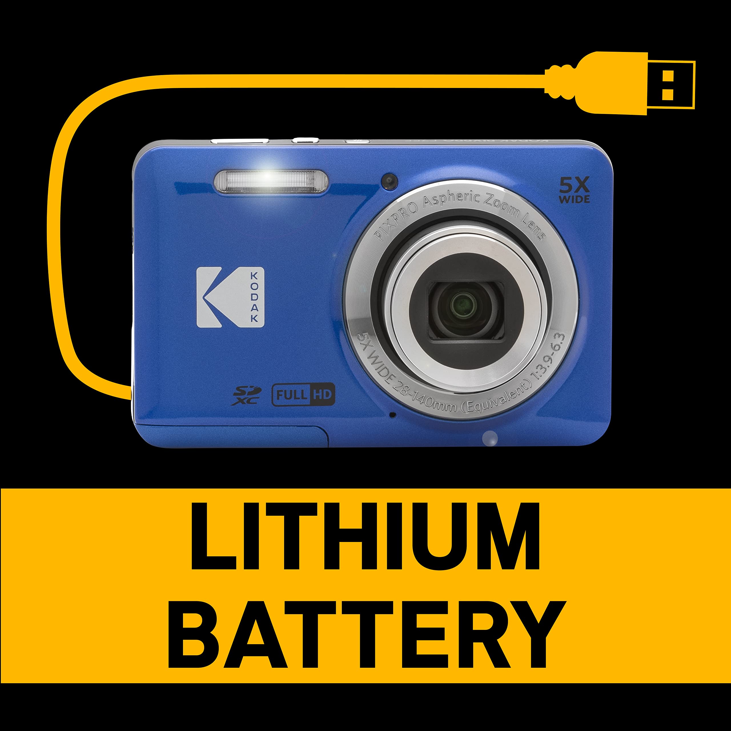 KODAK PIXPRO FZ55-BL 16MP Digital Camera 5X Optical Zoom 28mm Wide Angle 1080P Full HD Video 2.7" LCD Vlogging Camera (Blue) - Image 2