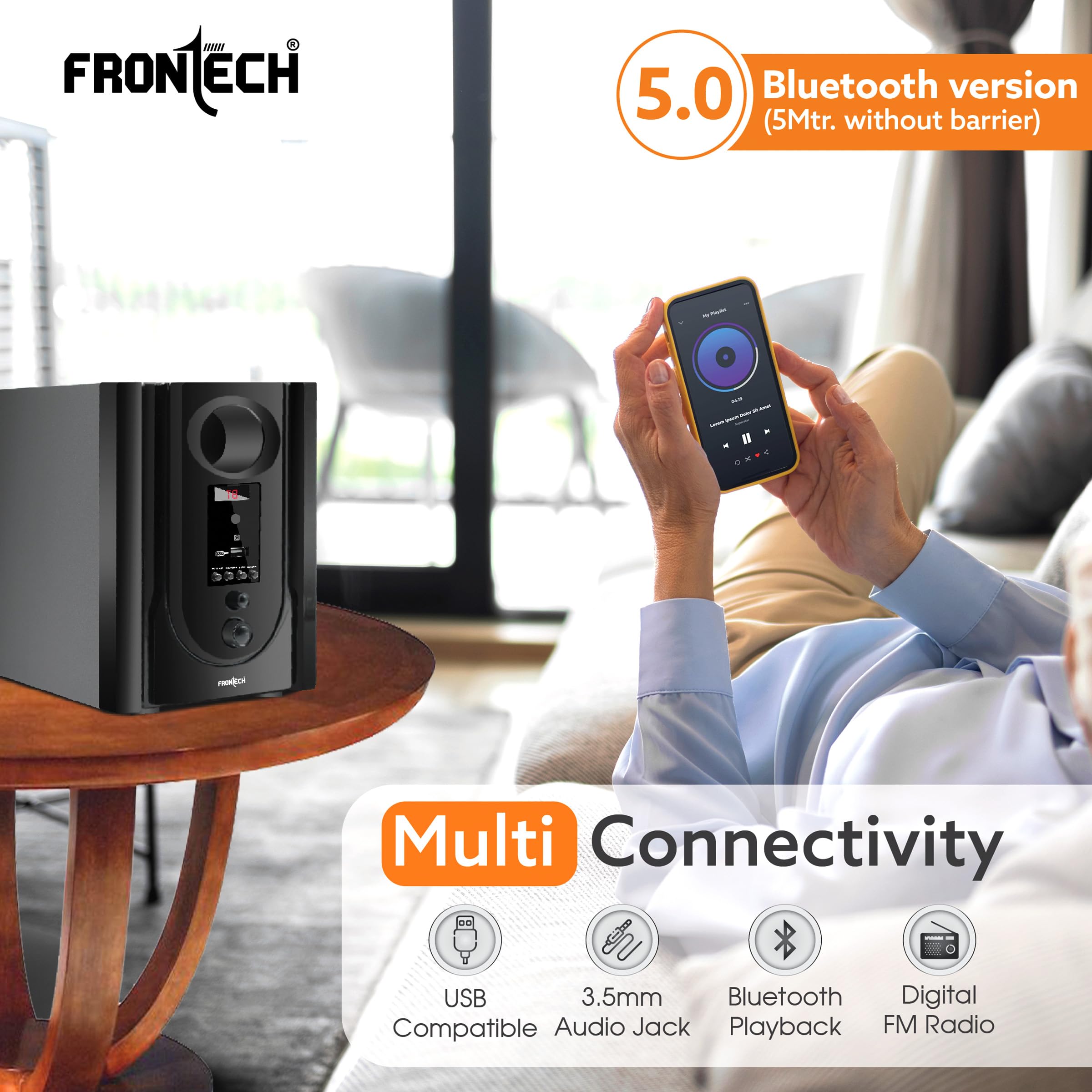FRONTECH 4.1 Channel Speaker System | Bluetooth 5.0-60W Output, USB|BT|FM Support|LED Display, (3366 - Black) - Image 3