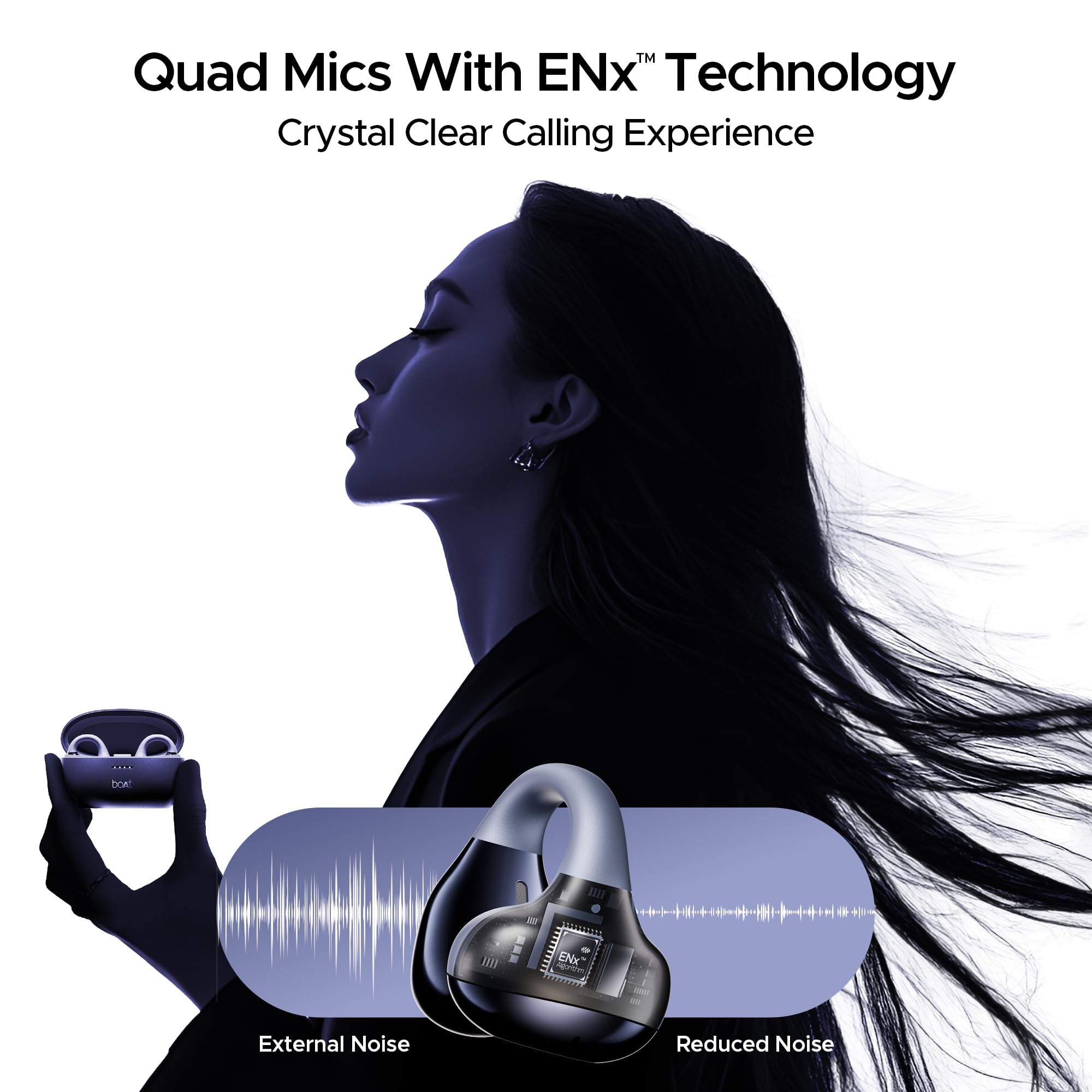 boAt Airdopes Loop Bluetooth in Ear Earbuds W/Clip-On Fit, Air Conduction Tech, 50HRS Battery, 4Mics Enx, Dual EQ Modes, 12Mm Drivers, 40Ms Latency,ASAP Charge,OWS Ear Buds Earphones(Lavender Mist) - Image 6