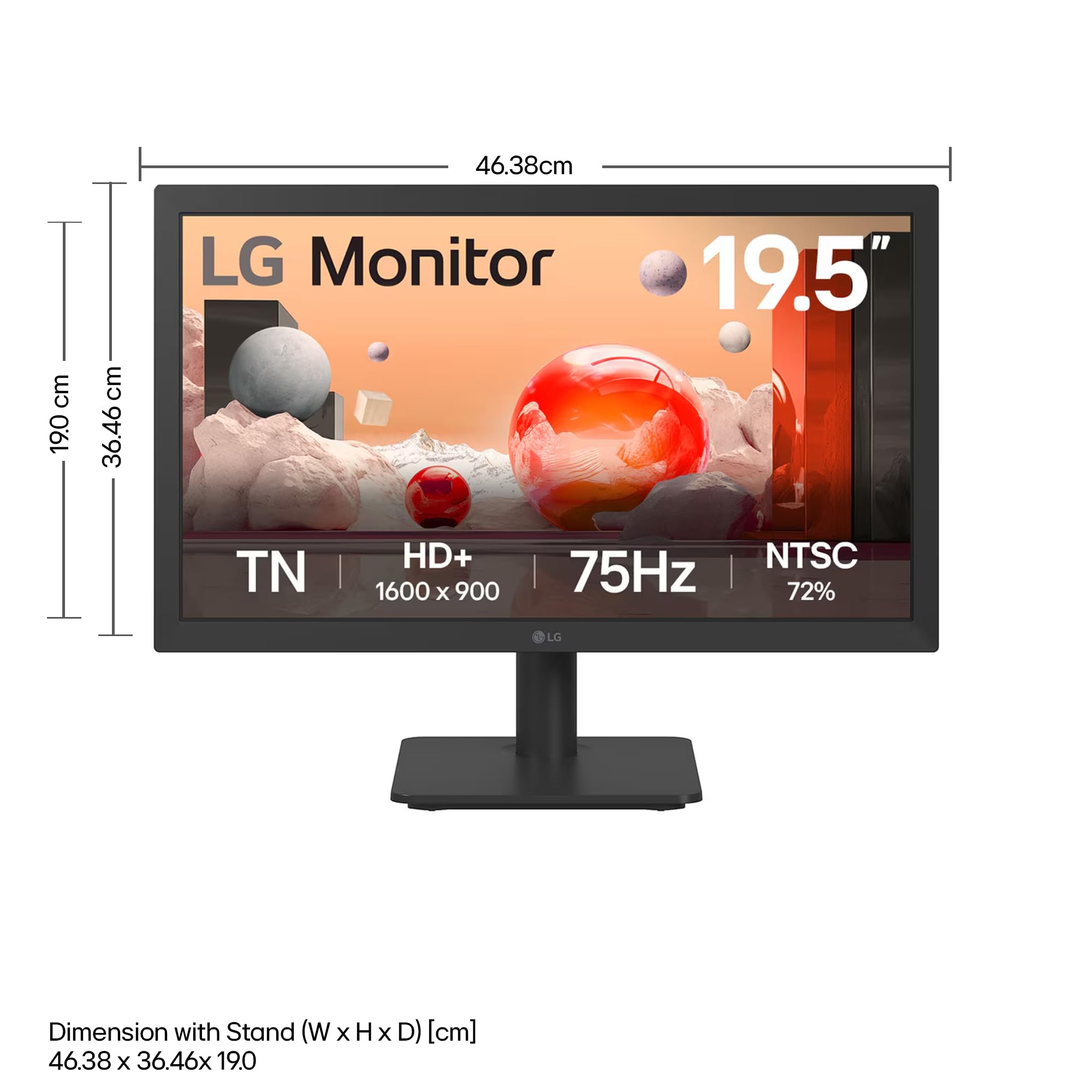 LG - 20U401, 19.5 Inch (49.53 Cm) Hd, 1600 X 900 Pixels TN Panel LCD Monitor with Hdmi & Vga Port, Wall Mount, 3 Year Warranty (Black) - Image 3