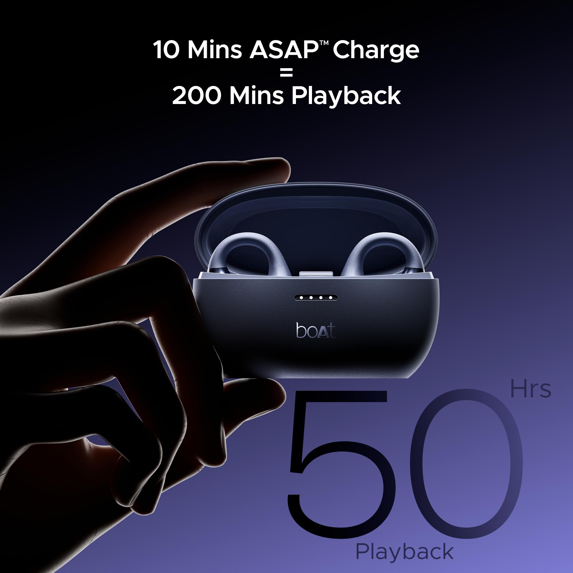 boAt Airdopes Loop Bluetooth in Ear Earbuds W/Clip-On Fit, Air Conduction Tech, 50HRS Battery, 4Mics Enx, Dual EQ Modes, 12Mm Drivers, 40Ms Latency,ASAP Charge,OWS Ear Buds Earphones(Lavender Mist) - Image 5