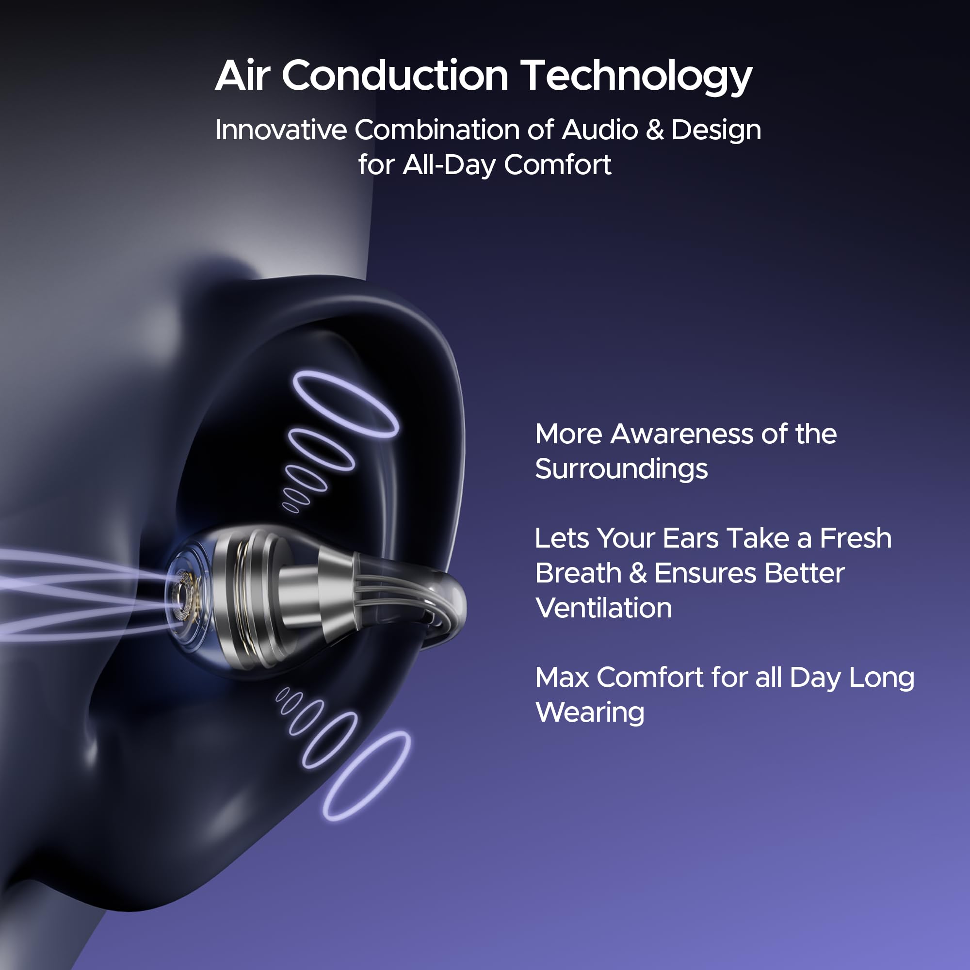 boAt Airdopes Loop Bluetooth in Ear Earbuds W/Clip-On Fit, Air Conduction Tech, 50HRS Battery, 4Mics Enx, Dual EQ Modes, 12Mm Drivers, 40Ms Latency,ASAP Charge,OWS Ear Buds Earphones(Lavender Mist) - Image 7