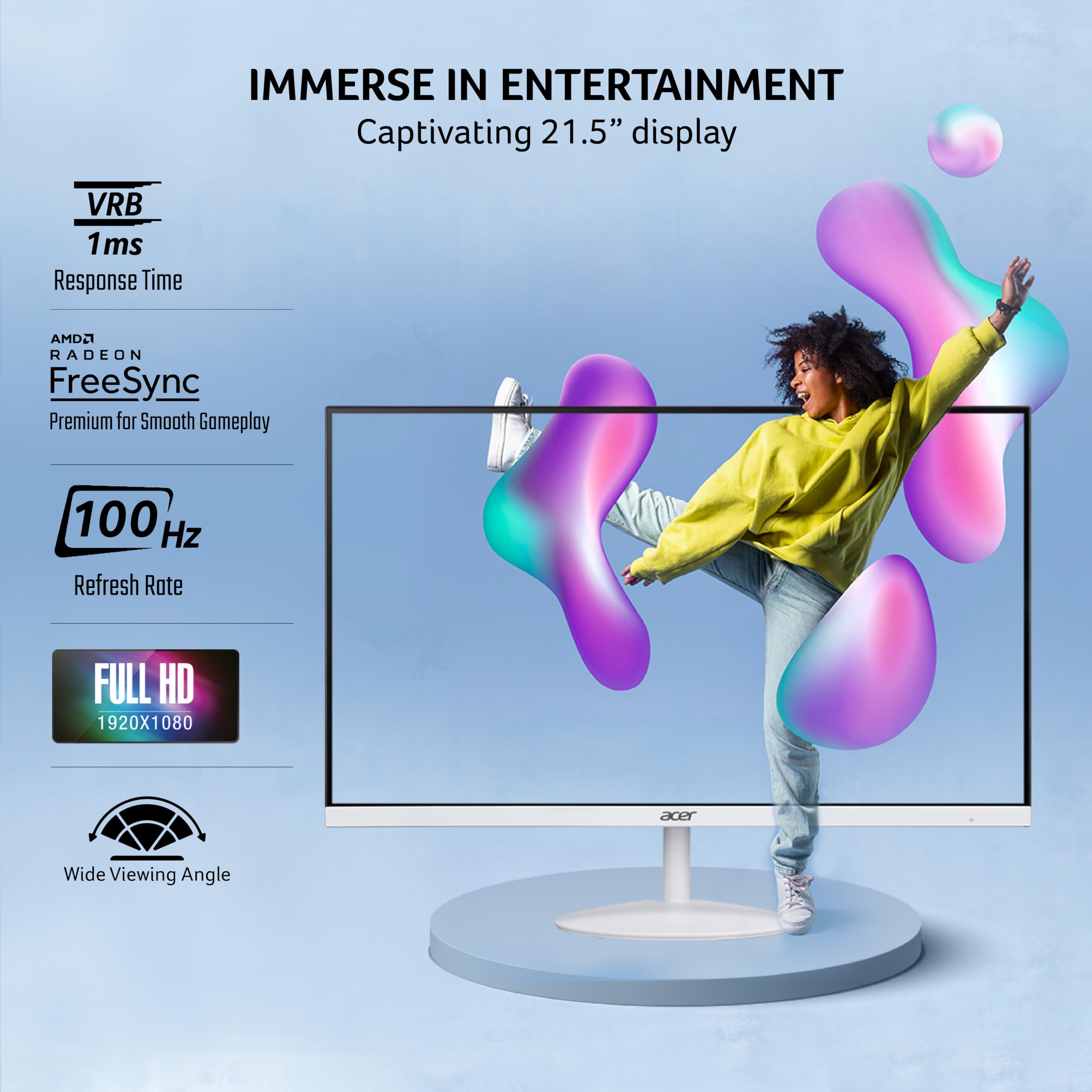 Acer SA222Q 21.5 Inch Full HD IPS Ultra Slim (7.2mm Thick) Backlight LED LCD Monitor I Zero Frame I 100Hz Refresh I 1 MS VRB I AMD Free Sync I 1xHDMI 1xVGA I Eye Care Features I Tilt Option I White - Image 5