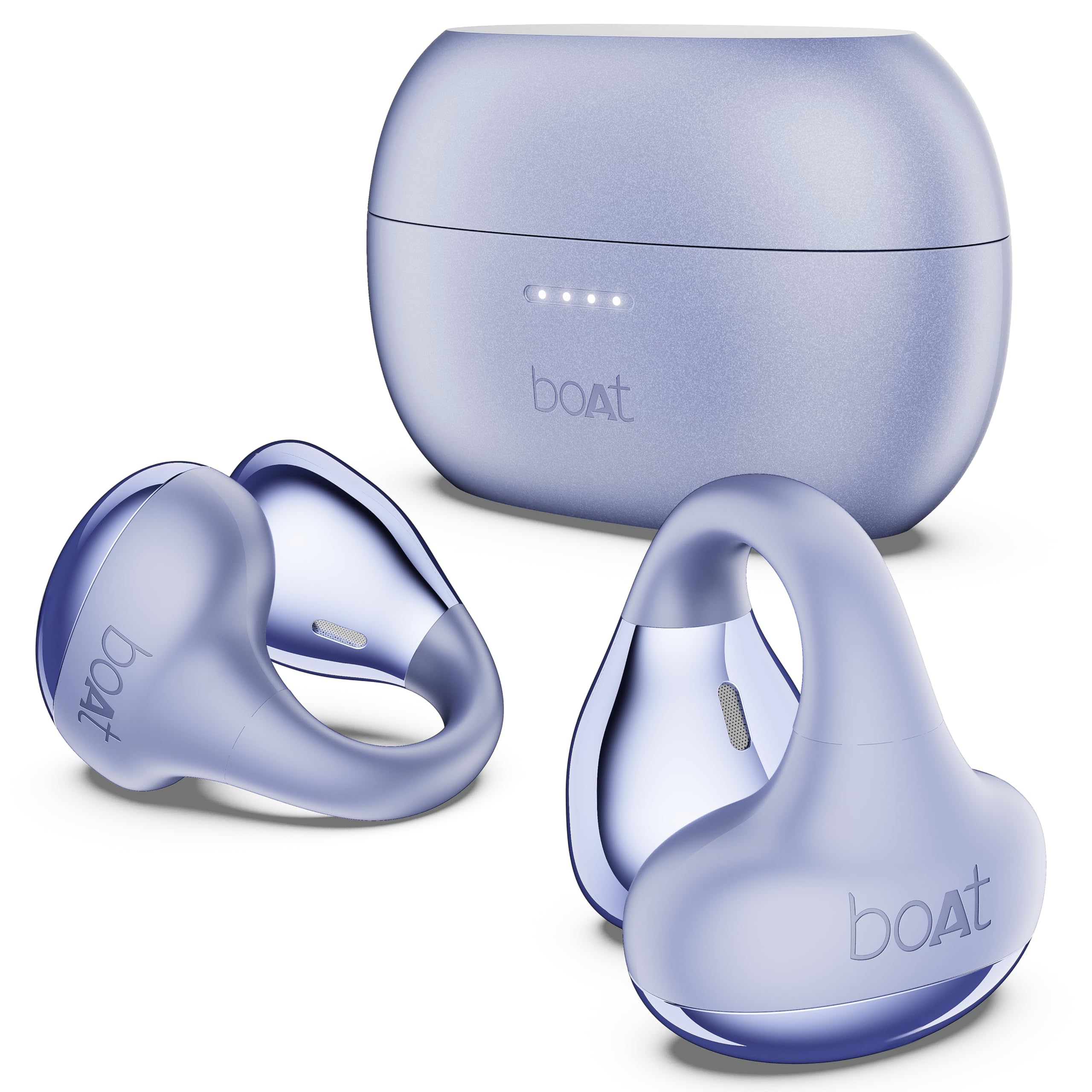 boAt Airdopes Loop Bluetooth in Ear Earbuds W/Clip-On Fit, Air Conduction Tech, 50HRS Battery, 4Mics Enx, Dual EQ Modes, 12Mm Drivers, 40Ms Latency,ASAP Charge,OWS Ear Buds Earphones(Lavender Mist)