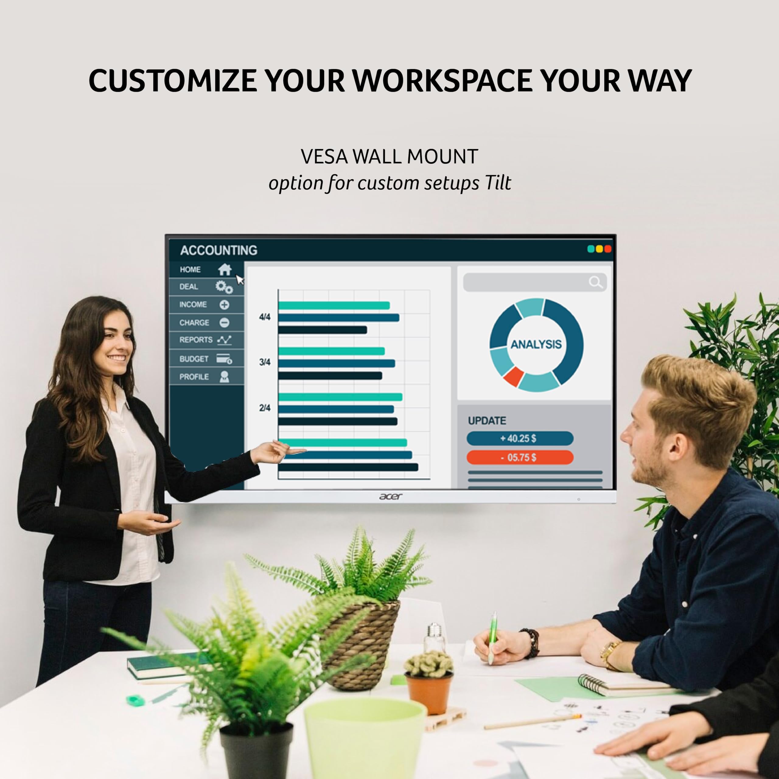 Acer SA222Q 21.5 Inch Full HD IPS Ultra Slim (7.2mm Thick) Backlight LED LCD Monitor I Zero Frame I 100Hz Refresh I 1 MS VRB I AMD Free Sync I 1xHDMI 1xVGA I Eye Care Features I Tilt Option I White - Image 2