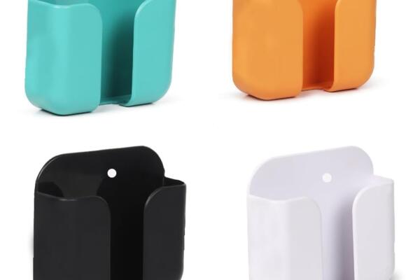 WALLVIEW TECH Pack of 4 Wall Mounted Mobile Phone Holder Storage Case For Phones with Strong Adhesive Strips | Wall Mount Mobile Stand/Multi-Purpose Stand For Smartphones Charging
