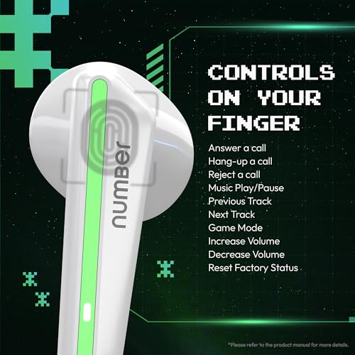 Number Super Buds 111, AI ENC Gaming TWS Earbuds, Low Latency 45MS, Upto 32Hrs Playback Bluetooth (White Neon) - Image 6