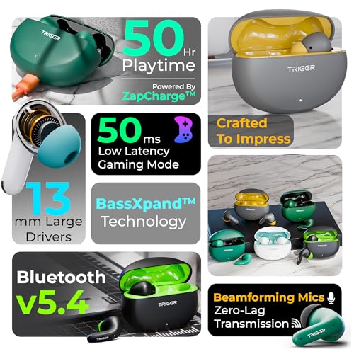 TRIGGR Ultrabuds N3 with Crisp Calling, 50H Playtime, 13mm Drivers, BassXpand Bluetooth (Black Mantis, in The Ear) - Image 12