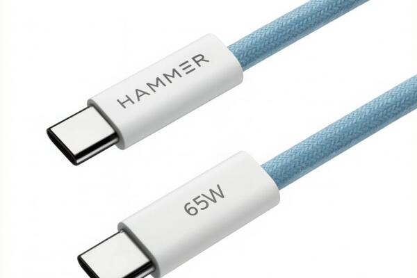 HAMMER Type C to Type C Cable 65W Braided, PD Fast Charging, Data Sync, 1.5 Meter Tangle Free Wire, Compatible with all C-Type Enabled Devices (Blue)