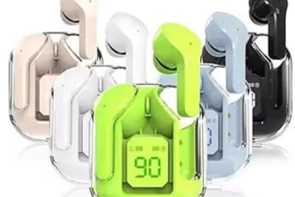 2-in-1 Wireless Earbuds Charging Stand with Digital Display, White, Compatible with Apple AirPods, LED Temperature Screen, Desktop Holder