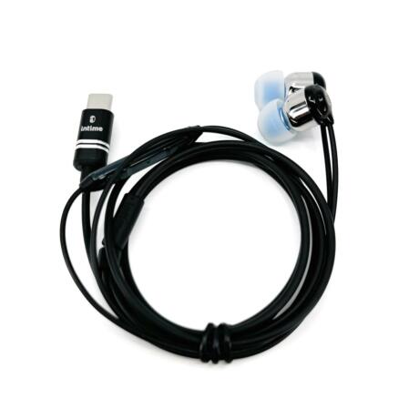 intime Earphones, Wired Aoi NEO, Real Black, Blue, In-Ear USB TYPE-C, 3.5mm Plug (Real Black, USB-C)