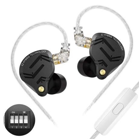 Concept Kart KZ ZS12 PRO X Wired IEM In Ear phone with Mic,Hybrid 10mm 1DD + 5 Balanced Armature HiFi in-Ear Monitor,Tuning Switch,0.75mm Detachable Cable,3.5mm Plug for Audiophiles & Musician(Tuning)