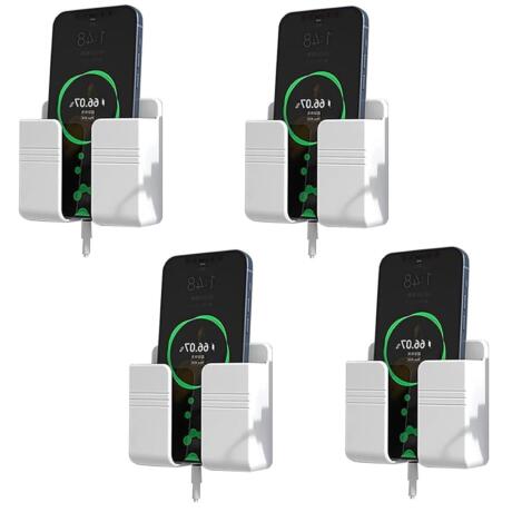 Prolet Wall Mounted Mobile Holder Storage Case for Remote, Wall Mounted Mobile Stand/Multi Purpose Stand with Hole for Phone Charging (White-P4, Pack of 4)