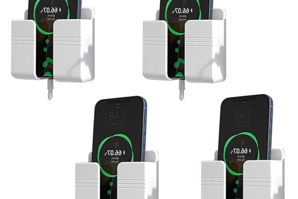 Prolet Wall Mounted Mobile Holder Storage Case for Remote, Wall Mounted Mobile Stand/Multi Purpose Stand with Hole for Phone Charging (White-P4, Pack of 4)