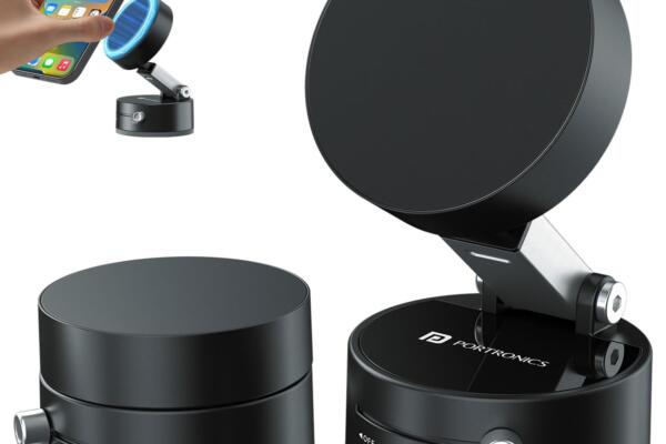 Portronics Hold X Magnetic Vacuum Suction Mobile Holder, Multiple Angle Adjustment, Retractable, Strong Magnetic Attachment, Compatible with iPhone & Android Phone for Car, Desk, Mirror, Glass(Black)