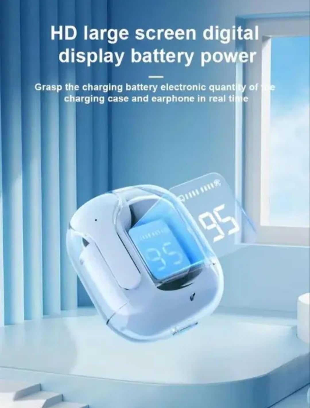 2-in-1 Wireless Earbuds Charging Stand with Digital Display, White, Compatible with Apple AirPods, LED Temperature Screen, Desktop Holder - Image 2
