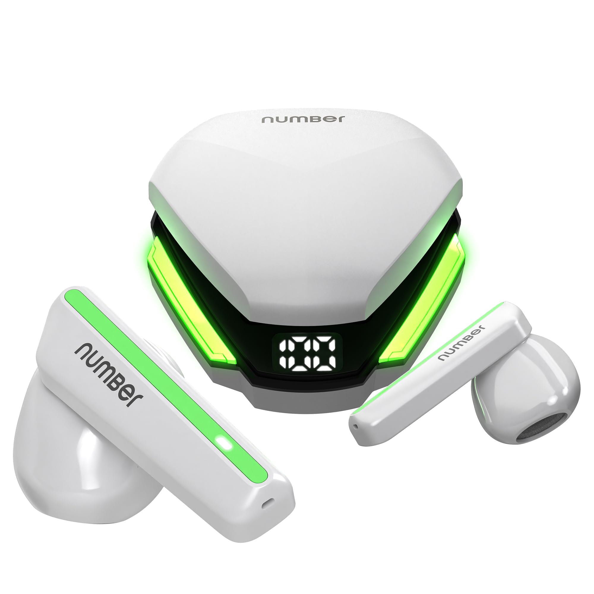 Number Super Buds 111, AI ENC Gaming TWS Earbuds, Low Latency 45MS, Upto 32Hrs Playback Bluetooth (White Neon)