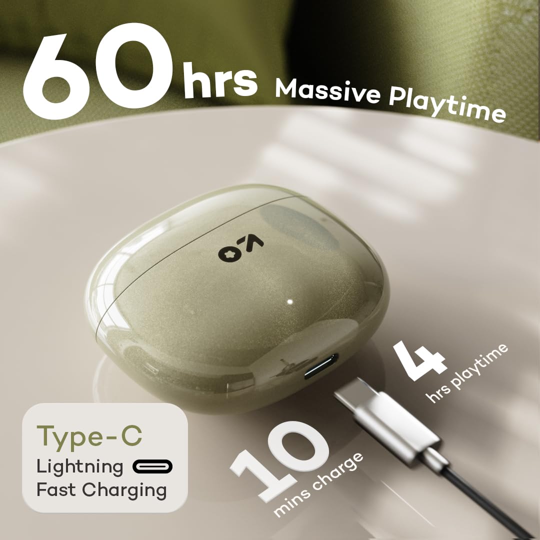 GOBOULT W60 with 60H Playtime, Zen Quad Mic ENC, 50ms Xtreme Low Latency, Made in India, Type-C Fast Charging, 13mm Driver, IPX5 Combat Gaming Mode,TWS Ear Buds Wireless (Green) - Image 9
