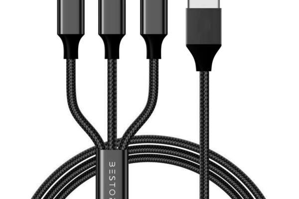 BESTOR® 3-in-1 Multi Charging Cable – Nylon Braided Fast Charging Cable for Android, iOS, Type-C Devices – Compatible with Smartphones & Tablets (Black)