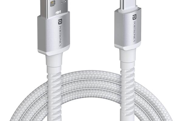 Portronics Konnect X USB to Type C Cable with 3A Output, Fast Charging & Data Transfer, Nylon Braided, Aluminium Alloy Shell, 1M Length compatible with Type C Smartphones(White)