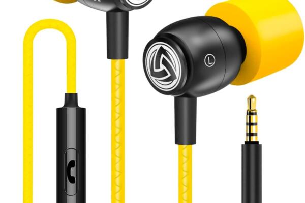 LUDOS Clamor Wired Earbuds in Ear Headphones with Microphone, Earphones with Mic and Volume Control, Memory Foam, Reinforced Cable, Bass Compatible with iPhone, Apple, iPad, Computer, Laptop, PC