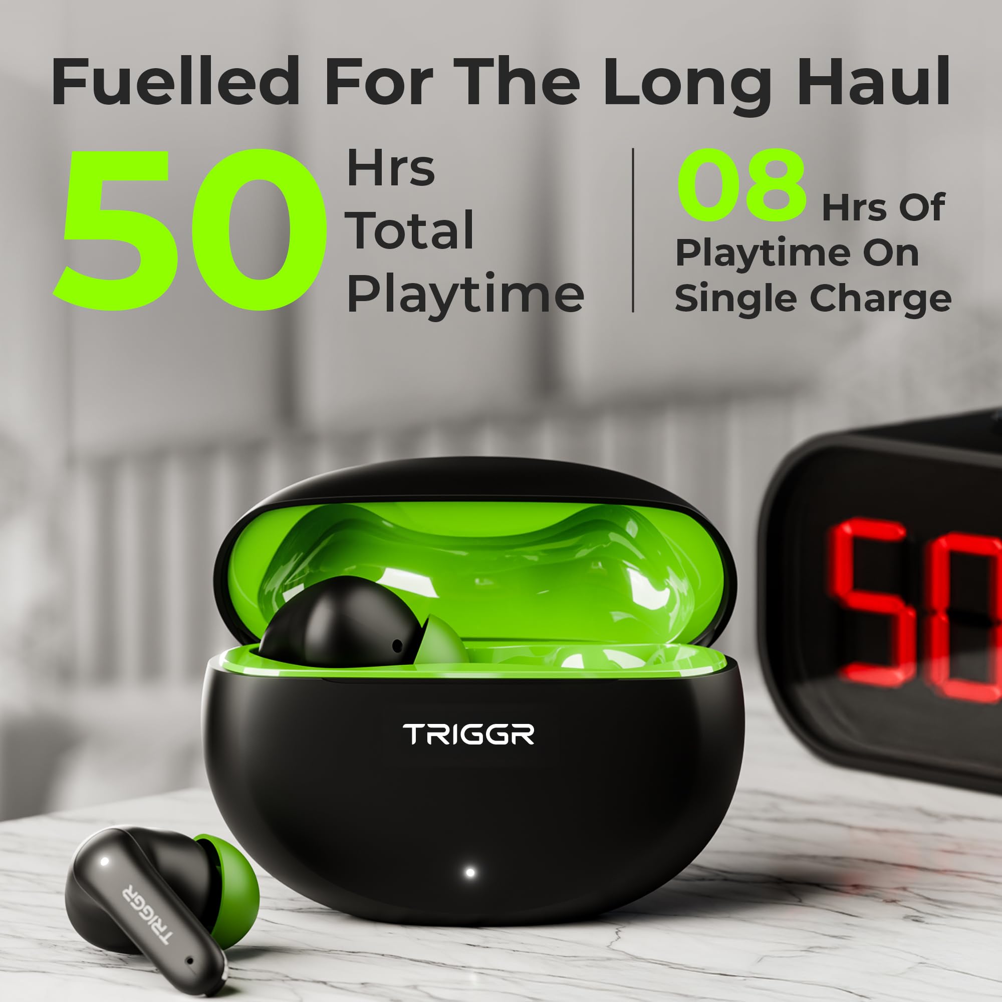 TRIGGR Ultrabuds N3 with Crisp Calling, 50H Playtime, 13mm Drivers, BassXpand Bluetooth (Black Mantis, in The Ear) - Image 9