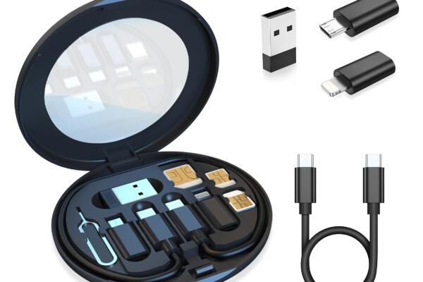 pTron Nexo 60W Multifunctional Fast Charging Data Cable Kit w/Conversion Set USB A & Type C to Male Micro/Type C/iOS, Data Transfer, SIM Storage, SIM Eject Pin, Pocket Mirror & Phone Holder (Black)