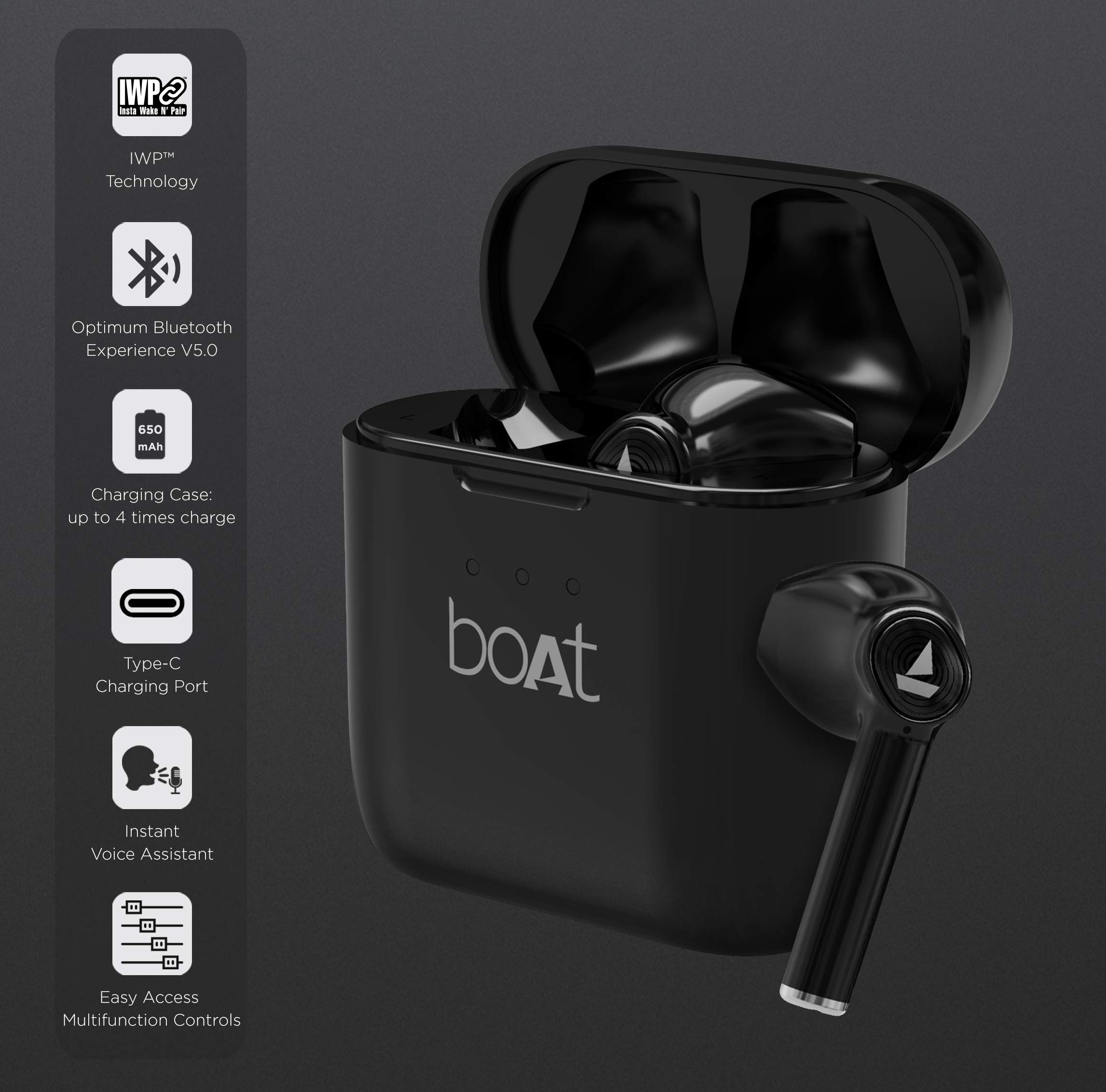 Boat Airdopes 131/8 with 60 Hrs Playback, ASAP Charge Truly Wireless Bluetooth in Ear Earbuds with Mic (Active Black) - Image 3