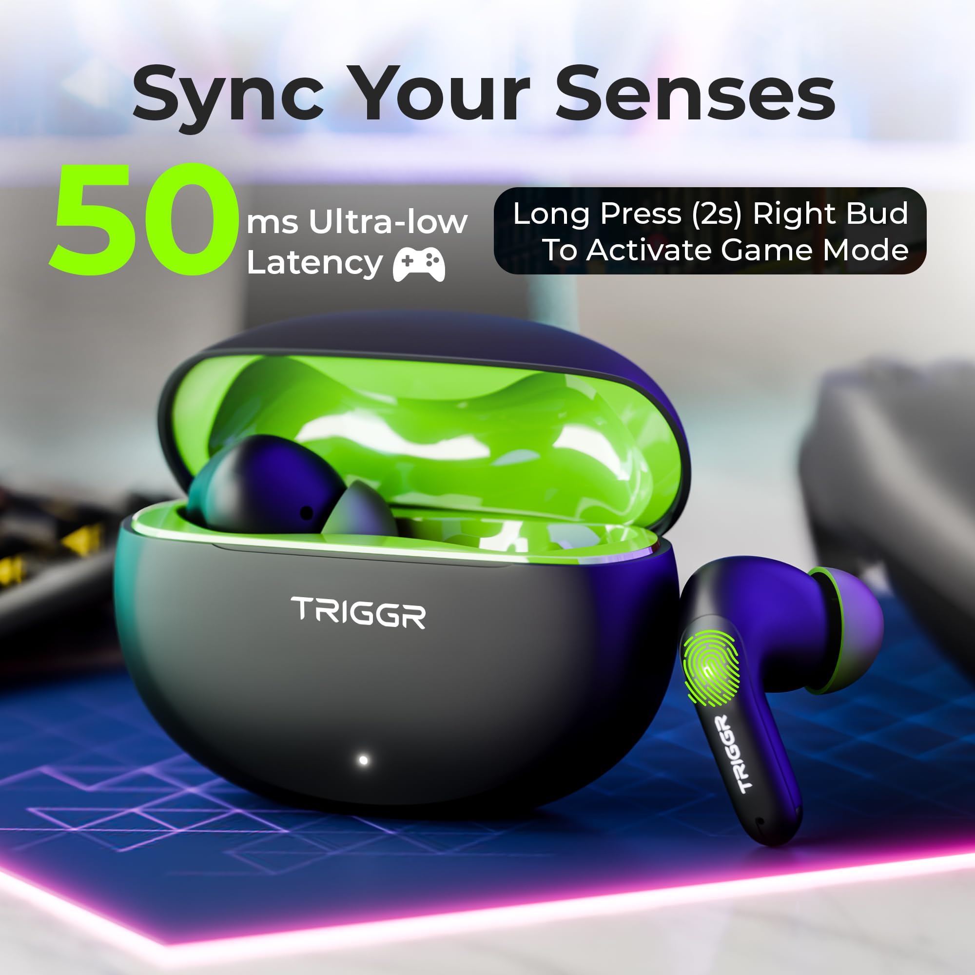 TRIGGR Ultrabuds N3 with Crisp Calling, 50H Playtime, 13mm Drivers, BassXpand Bluetooth (Black Mantis, in The Ear) - Image 5