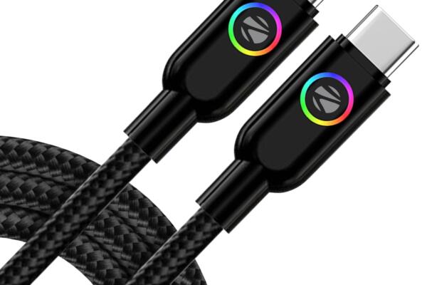 Zebronics Wattz 60CC3 Type-C to Type-C Braided Cable, PD 60W, Upto 480Mbps Data Sync, 1 Meter, Durable, Charge & Sync, Rapid Charging, Multicolor Breathing LED, For Laptops, Tablets, Mobiles (Black)