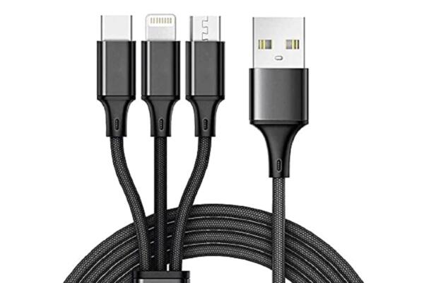 DYAZO 2.4 Amp 1 Meter Nylon Braided 3 In 1 Mobile Charging Usb Cable Compatible For All Smartphone, Iphones And Type C Devices,(Black)