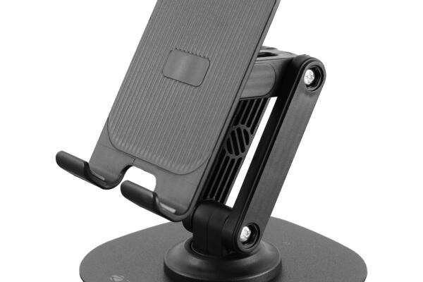 ZEBRONICS MTS200, Foldable Mobile Holder, Upto 9.6 inches, 360° Rotatable, Stepless Multi Angle Adjustment, Anti-Skid Base & Resting pad, Lightweight & Handy, Compatible with Mobile & Tablet (Black)