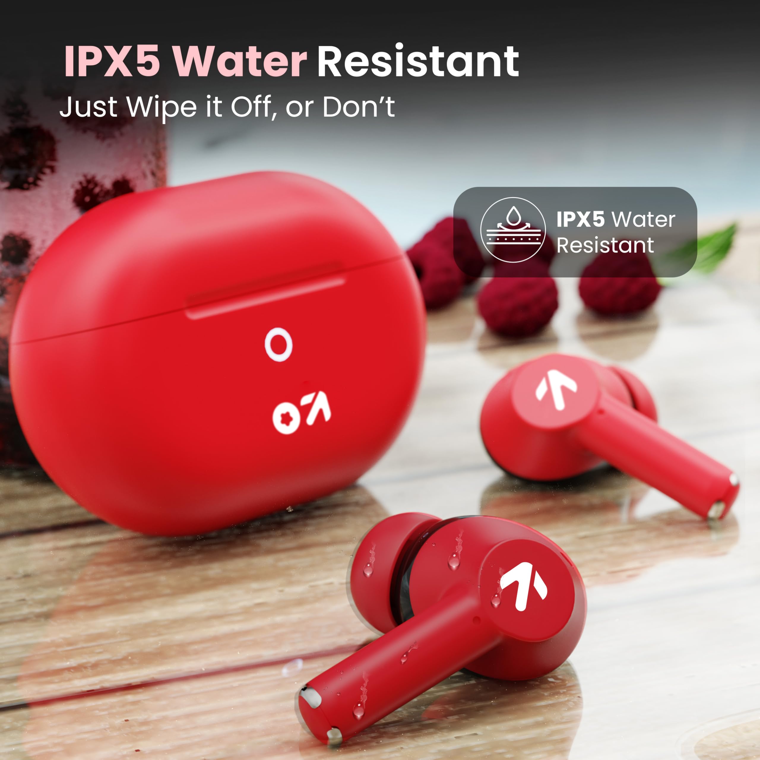 GOBOULT K40 True Wireless in Ear Earbuds with 48H Playtime, Clear Calling 4 Mics, 45ms Low Latency Gaming, 13mm Bass Drivers, Type-C Fast Charging, Bluetooth 5.3 Ear Buds (Berry Red) - Image 8