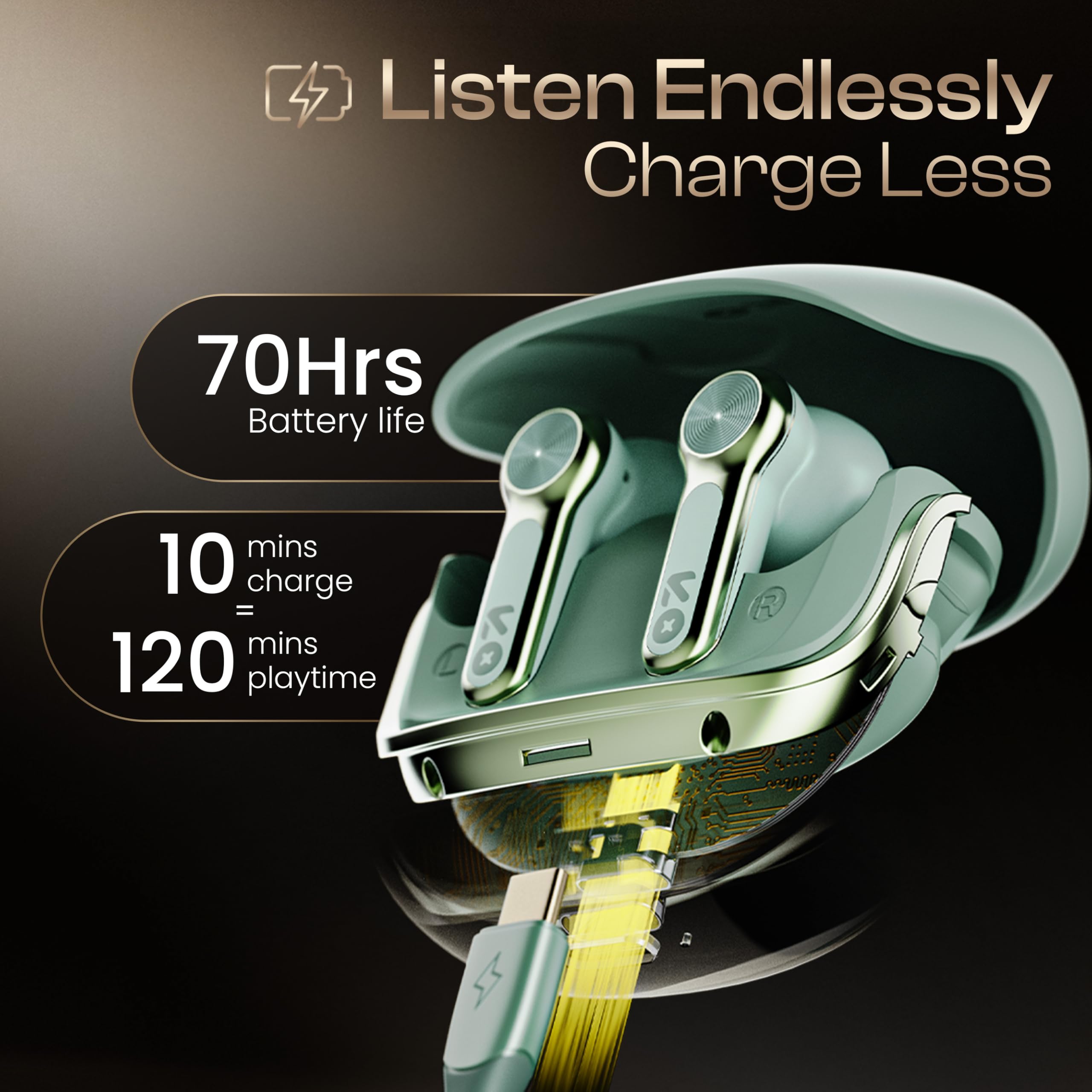GOBOULT Raven in Ear TWS Earbuds with 70H Playtime, App Support, Quad Mic ENC, Dual Device Pairing, 10mm Bass Driver, 50ms Ultra Low Latency, Bluetooth 5.4 Wireless Earbuds (Ice Mint) - Image 12