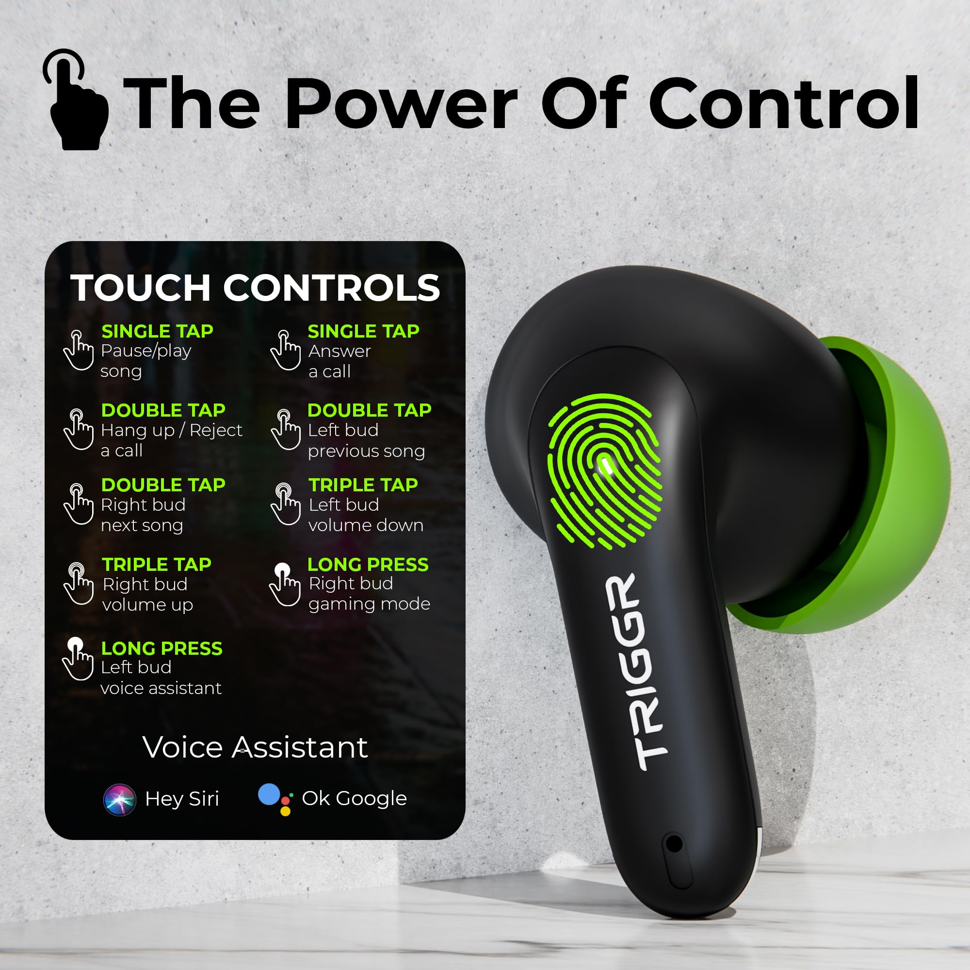 TRIGGR Ultrabuds N3 with Crisp Calling, 50H Playtime, 13mm Drivers, BassXpand Bluetooth (Black Mantis, in The Ear) - Image 3