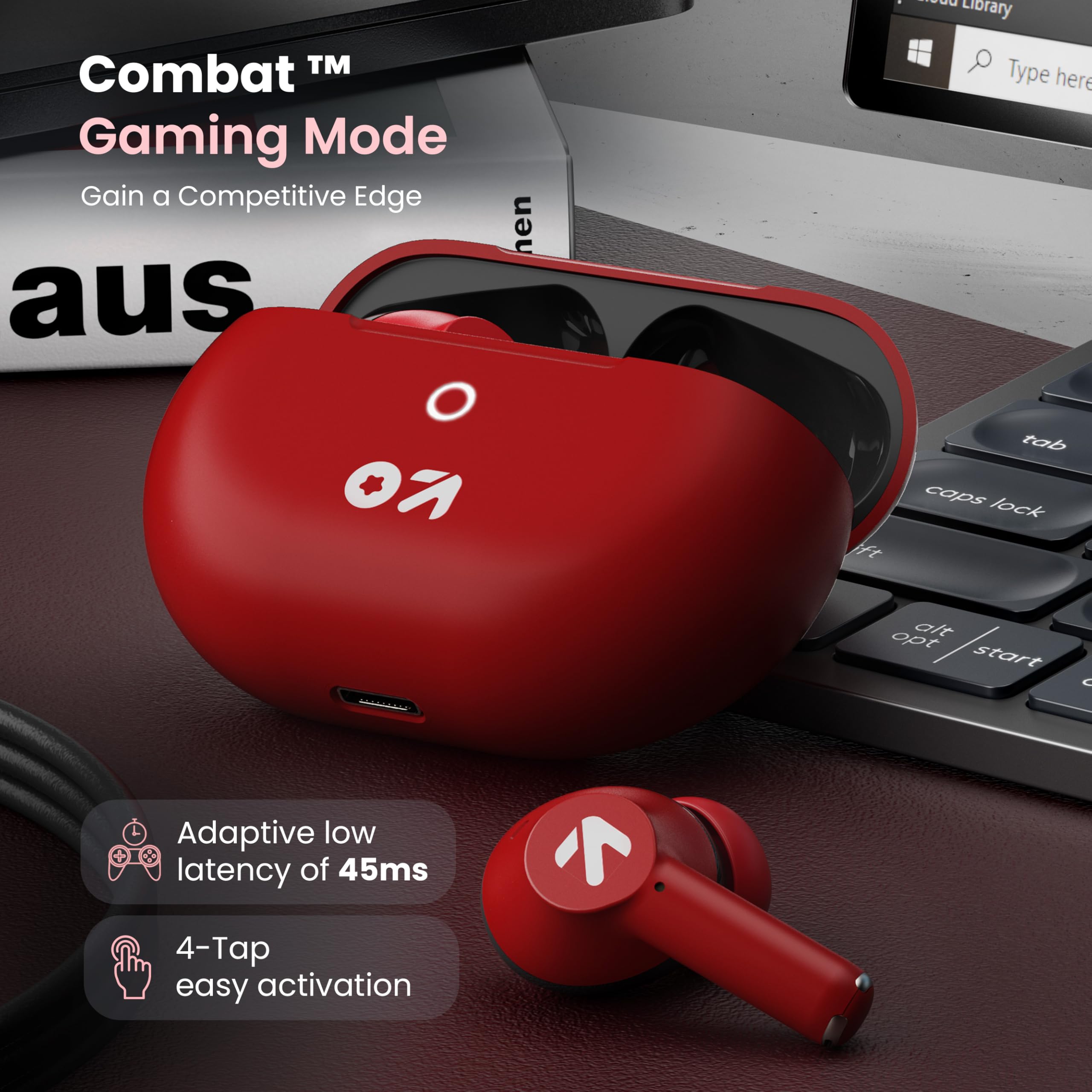 GOBOULT K40 True Wireless in Ear Earbuds with 48H Playtime, Clear Calling 4 Mics, 45ms Low Latency Gaming, 13mm Bass Drivers, Type-C Fast Charging, Bluetooth 5.3 Ear Buds (Berry Red) - Image 9