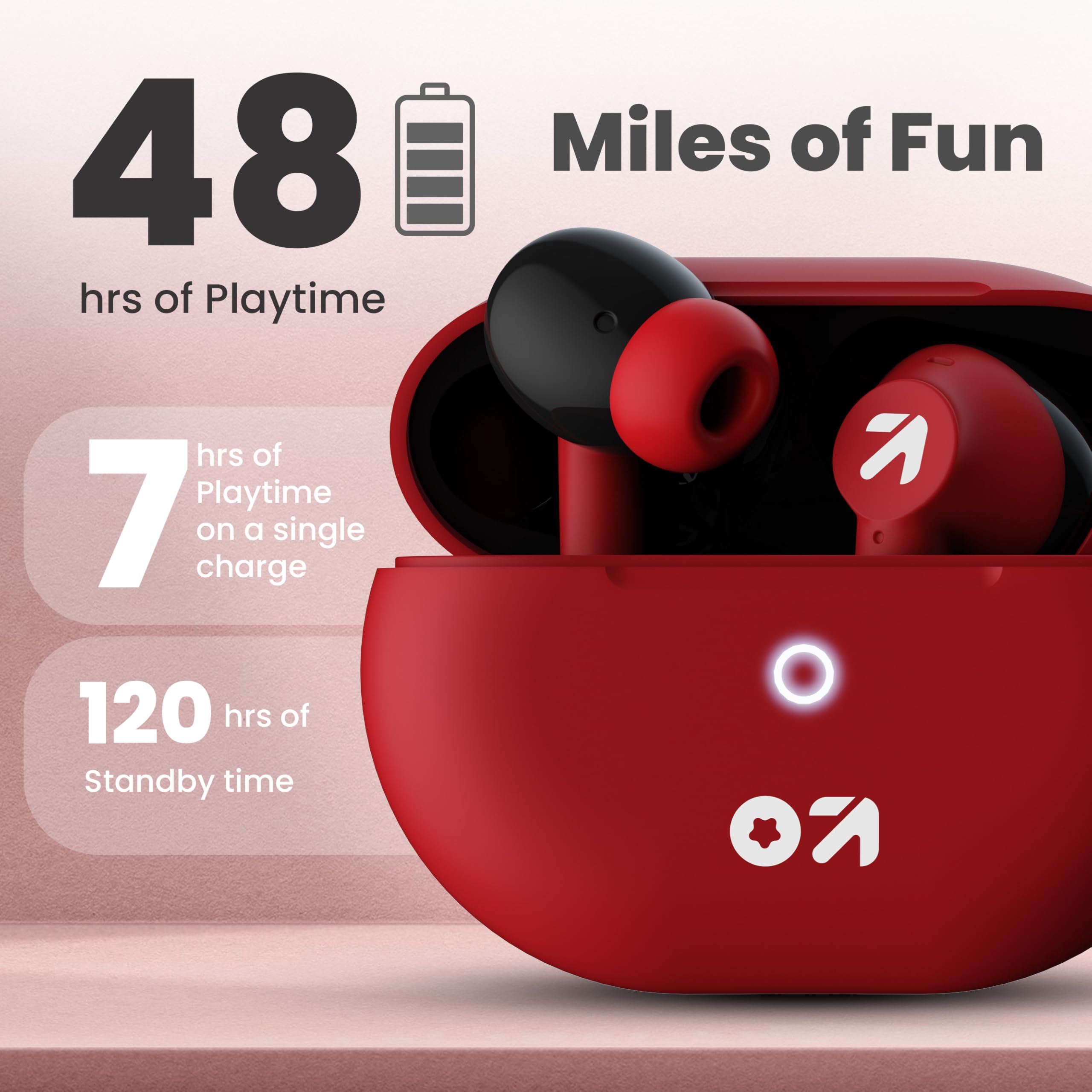 GOBOULT K40 True Wireless in Ear Earbuds with 48H Playtime, Clear Calling 4 Mics, 45ms Low Latency Gaming, 13mm Bass Drivers, Type-C Fast Charging, Bluetooth 5.3 Ear Buds (Berry Red) - Image 11